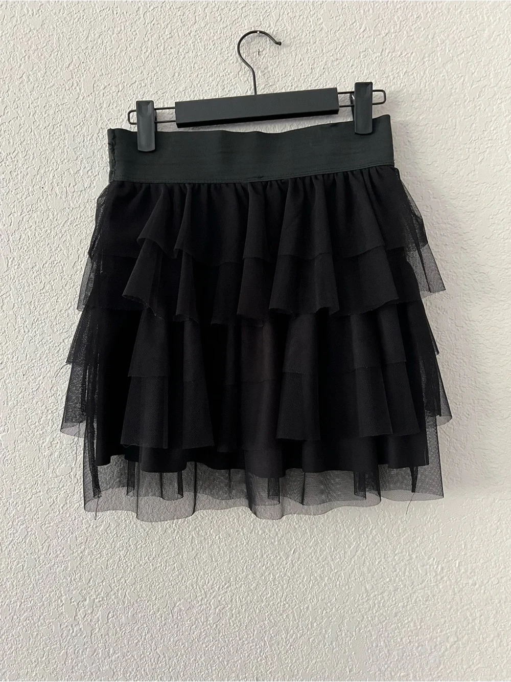 Tiered Black Ruffle Mini Skirt